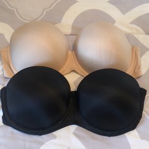 Two strapless bras